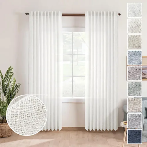Vista 55 de Cortinas de Lino Natural Color Crema de 84 Pulgadas de Largo para Sala de Estar, Juego de 2 Paneles de Lino Texturizado con Trabillas Traseras
