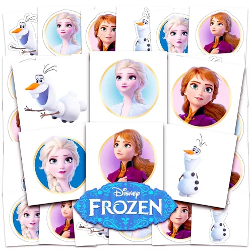 Vista 3 de Disney Frozen Tattoos - Paquete de recuerdos de fiesta ~ 72 tatuajes temporales perforados individuales de 2 x 2 pulgadas para niños y niñas