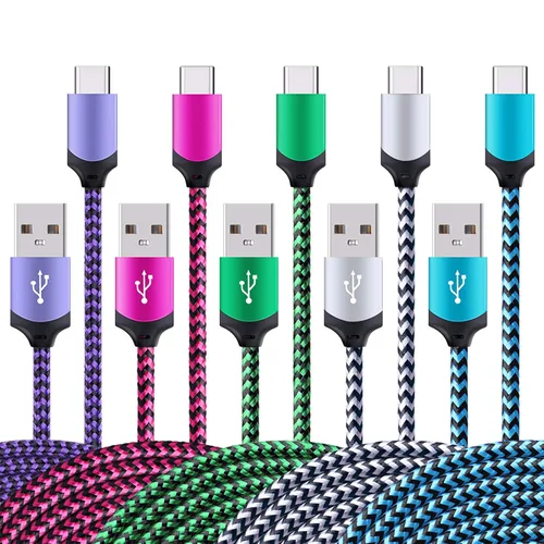 Vista 8 de Cable de carga USB C, cable de alimentación para teléfono Android, paquete de 3 unidades, trenzado USB A a tipo C, cable de carga rápida