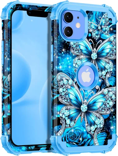 Vista 77 de Miqala Funda para iPhone 12, iPhone 12 Pro, que brilla en la oscuridad, tres capas, resistente a los golpes, protección de plástico duro + funda