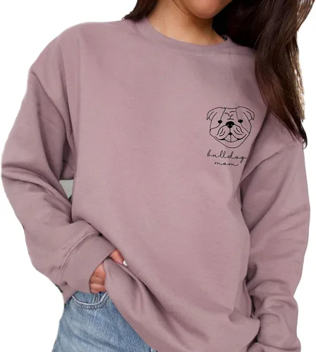 Vista 8 de English Bulldog Mama Women's Long Sleeve Crewneck Dog mom Sweatshirt English Bulldog Mama Print Graphic Shirts Pullover Tops Ash