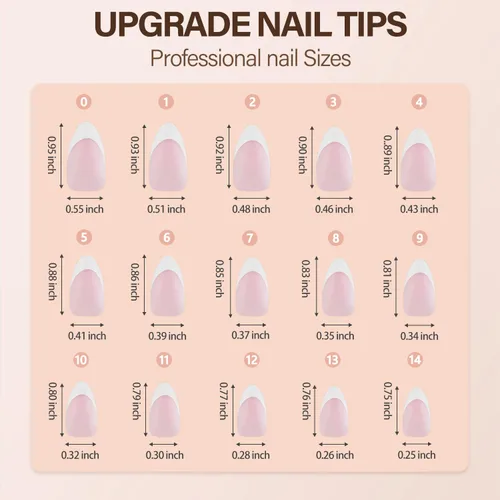 Vista 6 de Vansiho Uñas postizas de gel francés de almendra media, uñas suaves rosadas