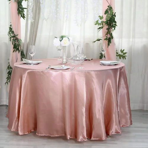 Vista 2 de BalsaCircle - Mantel redondo de satén de 108 pulgadas, color rosa polvoriento, para bodas, fiestas, catering, cocina, comedor, eventos, cocina