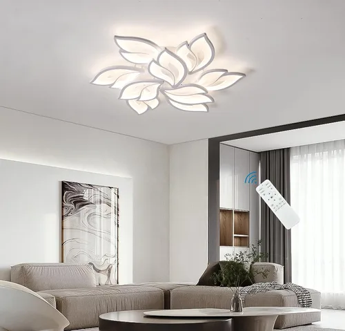 Vista 17 de Garwarm Lámpara de Techo Moderna, Candelabro LED Regulable de 23.6" Empotrado en el Techo, Control Remoto Lámpara de Hoja Acrílica Blanca para Sala
