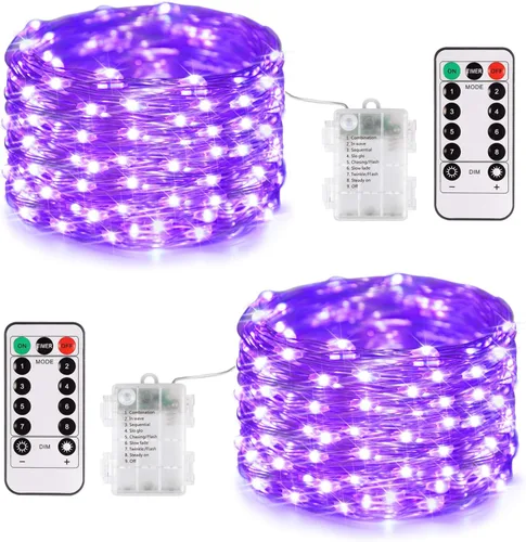 Vista 19 de JMEXSUSS Paquete de 2 Luces de Hadas Verdes a Batería, Total 200 LED 66 pies Luces de Cadena Parpadeantes con Control Remoto, 8 Modos de Luces