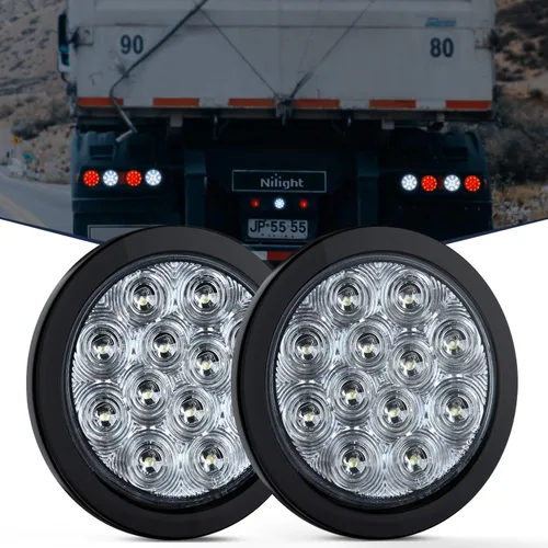 Vista 12 de Nilight Luces traseras para remolque, 2 unidades, 4 pulgadas, redondas, 12 LED, ámbar, cromado, marco, marcador, señal de giro, luz trasera