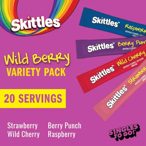 Vista 2 de Skittles Singles To Go Paquete Surtido, Mezcla de Bebida en Polvo Watertok, Cero Azúcar, Bajas Calorías, Incluye 4 Sabores, 1 Caja