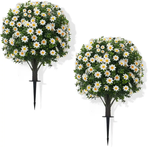 Vista 13 de Árbol de bola de pascua artificial de 26 pulgadas, paquete de 2, resistente Poinsetia