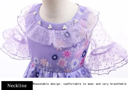 Vista 5 de Vestido de disfraz para niñas cosplay Isabela Madrigal princesa Halloween con anteojos aretes 3-4 años