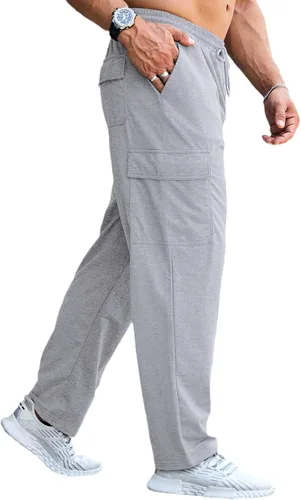 Vista 5 de CTU Pantalones deportivos holgados de moda para hombre, ligeros, para entrenamiento, pantalones deportivos con parte inferior abierta con bolsillos