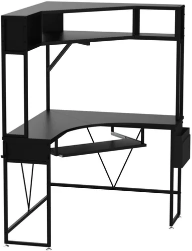 Vista 4 de SEDETA Escritorio esquinero, 39 pulgadas de ancho x 62 pulgadas de alto, escritorio de oficina pequeño con gabinete y luces LED, escritorio Negro