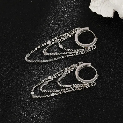 Vista 3 de Ritach Aretes de aro de oro de moda para mujer, brillantes de plata de ley 925 con bola de discoteca, bonitos aretes de aro de cadena