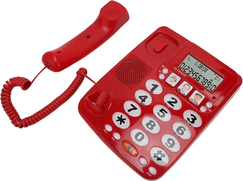 Vista 9 de Teléfono fijo con cable, teléfono con memoria fotográfica de marcación de manos, teléfono de escritorio amplificado para personas mayores
