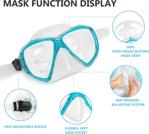 Vista 4 de Adult Snorkel Set, Professional Snorkeling Gear Panoramic Anti-Fog Diving Goggles and Dry Snorkel Tempered Glass Scuba Mask for Diving, Snorkeling
