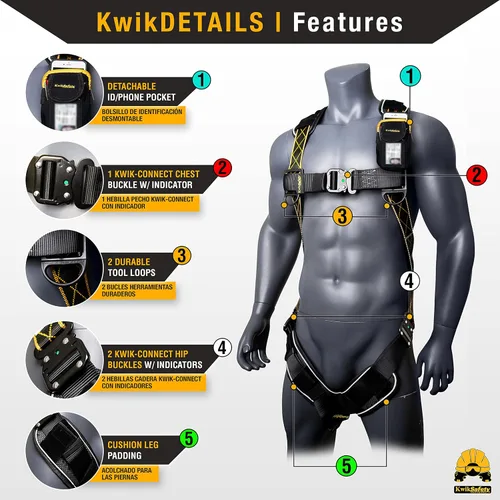 Vista 3 de KwikSafety TORNADO Safety Harness ANSI OSHA Fall Protection Gear