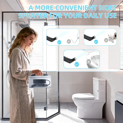 Vista 2 de Bidé portátil para viajes con modos de presión de agua suave y fuerte, bidé de viaje recargable USB-C, tanque de agua grande de 2.3 L para uso Negro