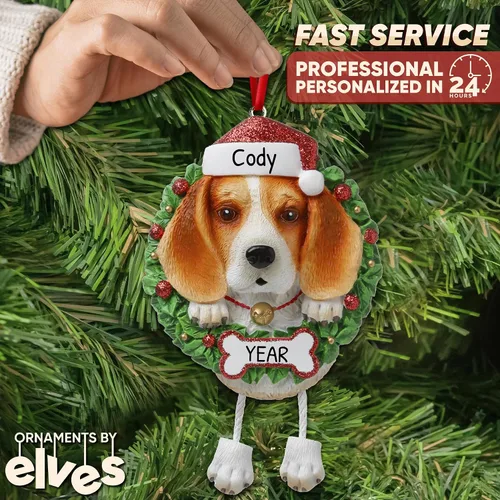 Vista 2 de Adornos de Navidad personalizados para perros 2024 – Corona de perro Beagle Adornos de Navidad para amantes de los perros, adorno de primera Navidad
