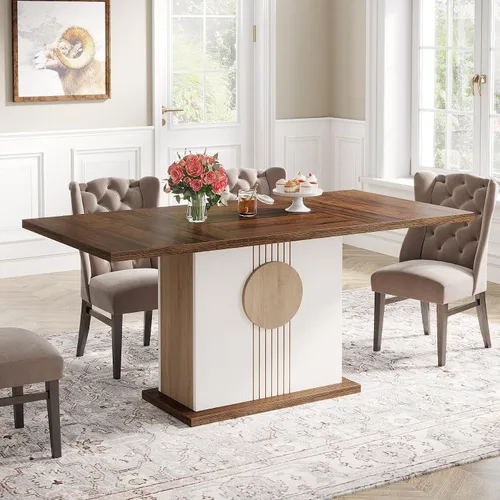Vista 9 de Tribesigns Mesa de comedor rectangular de 55 pulgadas para 4 a 6 personas, mesa de comedor de madera de granja para cocina, comedor y sala de estar