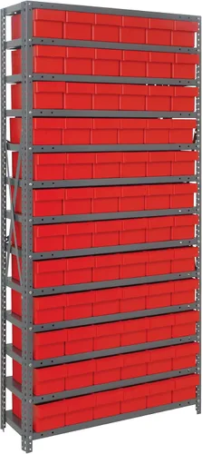 Vista 24 de Quantum QSBU-245BK Heavy Duty Shelving Unit with (7) Shelves and (24) QUS245 Black Bins for Garage Warehouse Storage Distribution 400 lb Load