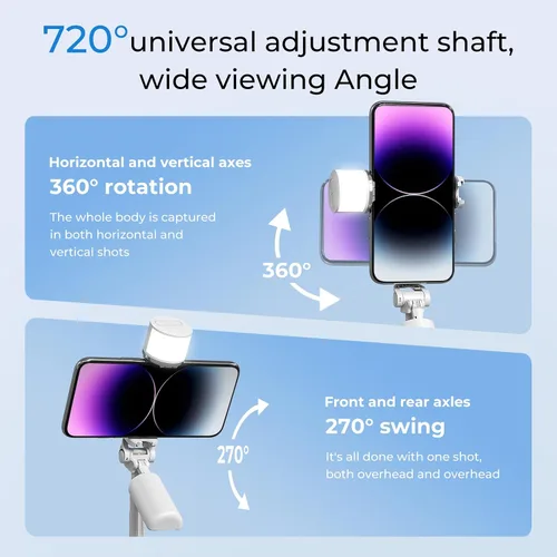 Vista 6 de BOMIDI Trípode de teléfono de 50 pulgadas con control remoto, trípode para iPhone, palo selfie 6 en 1 con luz y soporte, soporte extensible