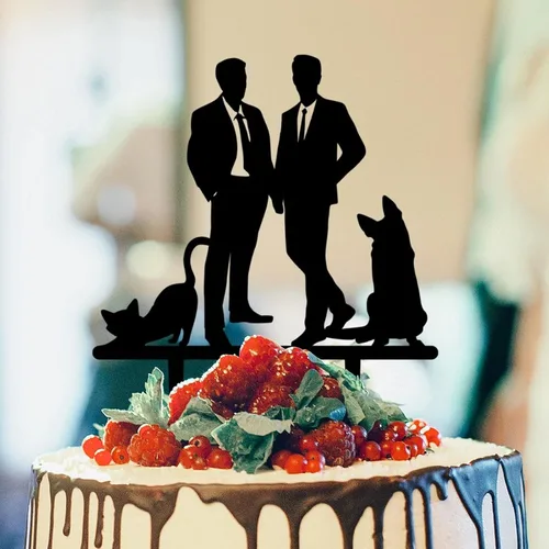 Vista 17 de Decoración rústica para tartas de boda del mismo sexo, silueta de novios, decoración para tartas de boda con Rottweiler y Basset Hound Novio y Novio