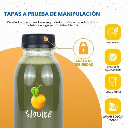 Vista 4 de Holotap 42 Pzas Botellas de Plástico para Jugo de 8 OZ con Tapas, Botellas de Plástico Desechables Transparentes Vacías a Granel con Tapas Blancas a