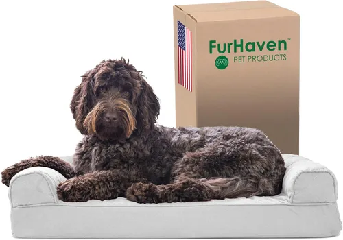 Vista 31 de Furhaven Cama para perro de espuma viscoelástica para perros medianos y pequeños con cojines extraíbles y funda lavable, para perros de hasta 35