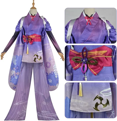 Vista 8 de YJCOS Game Raiden Shogun - Disfraz de kimono para cosplay, traje de Halloween, uniforme con peluca