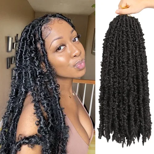 Vista 15 de ZRQ Butterfly Locs Cabello de Ganchillo Corto 6 Paquetes Negro Cabello Bob de Ganchillo 8 Pulgadas Locs Sintéticos Desordenados Desgastados Trenzas