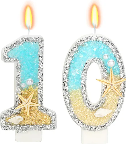 Vista 63 de Vela número 1 de estrella de mar de playa para decoración de pastel Plata