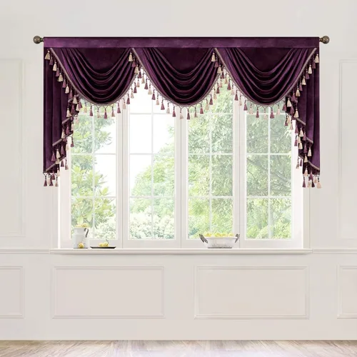 Vista 37 de VOGOL Cenefa de cortinas de terciopelo grueso para dormitorio, cenefas de cascada de lujo con aislamiento térmico dorado para sala de estar formal