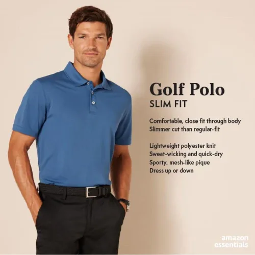 Vista 2 de Tienda Essentials Polo de golf para hombre, manga corta, ajuste delgado, secado rápido