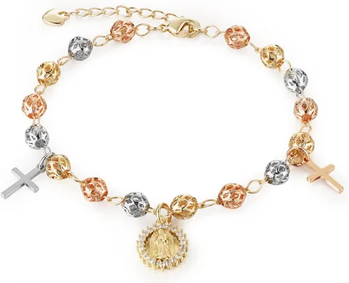 Vista 11 de HZMAN Pulsera de cruz con cuentas de rosario virgen de Guadalupe ajustable para mujer, regalo de joyería Cruz de Jesús y María