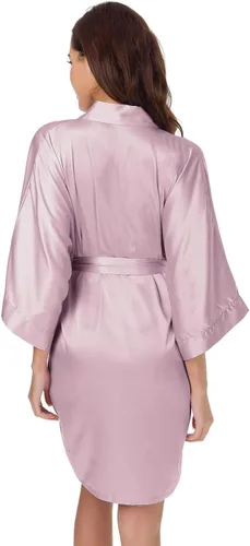 Vista 4 de SIORO - Albornoz de satén para mujer, sedoso kimono, para novia, damas de honor, boda, fiesta, salón, corto, XS-XXL
