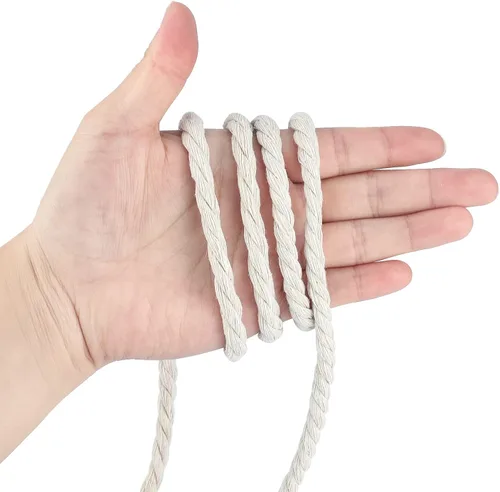 Vista 4 de jijAcraft Cuerda de Algodón Náutica de 1/4 Pulgada, Cuerda de 6 mm x 29,8 Metros para Exterior, Cuerda de 3 Capas Blanca Sin Blanquear, Cuerda