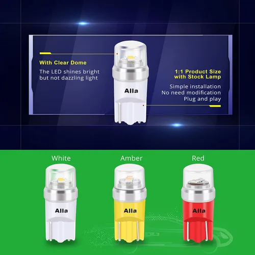 Vista 5 de Alla Lighting Mini bombillas LED T10 168/194 avanzadas de 12 V, licencia, interior, mapa, cúpula, carga de maletero, luces de paso W5W 2825 175 158