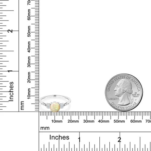 Vista 64 de Gem Stone King Anillo de compromiso de 3 piedras preciosas redondas de oro blanco de 10 quilates con piedra natal de 0.236 in con piedra natal