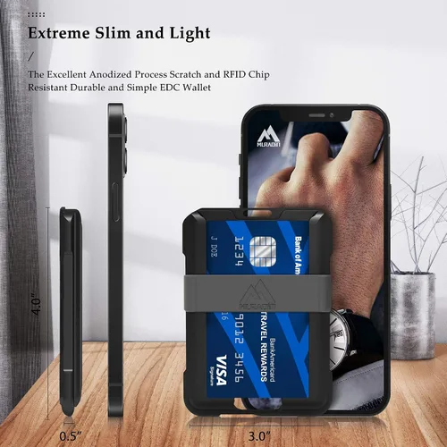 Vista 2 de MURADIN Cartera de aluminio para identificación Cartera de metal RFID Estuche minimalista para tarjetas para hombre