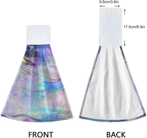 Vista 4 de Kigai Toallas colgantes de flores iridiscentes,Toallas de cocina colgantes con cinta mágica,Súper absorbentes,Toallas de lazo colgantes de algodón