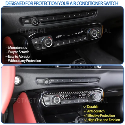 Vista 2 de Marco de panel de interruptor de aire acondicionado de fibra de carbono suave compatible con Toyota Supra GR A90 A91 MK5 2019-2026, consola central