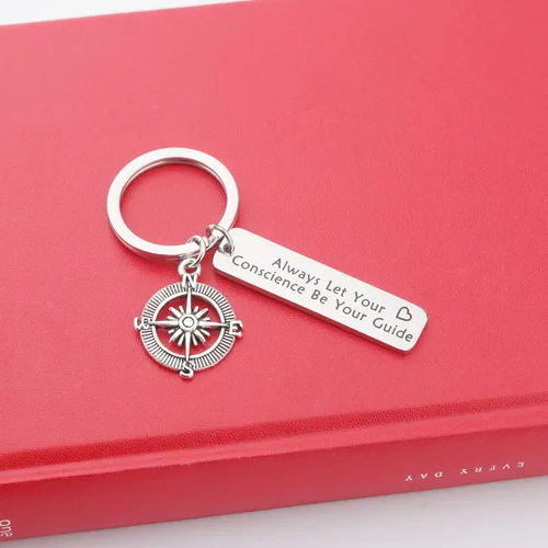 Vista 5 de PLITI Llavero inspirador de graduación, regalos para siempre deja que tu conciencia sea tu guía de joyería para hija e hijo