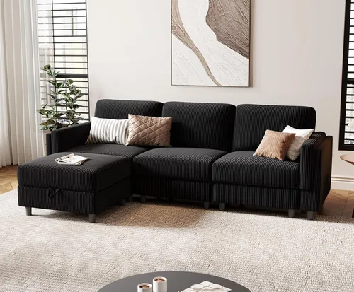 Vista 13 de KKL Sofá modular de 84 pulgadas, sofás de 3 plazas para sala de estar con almacenamiento, sofá modular de asiento profundo seccional, funda