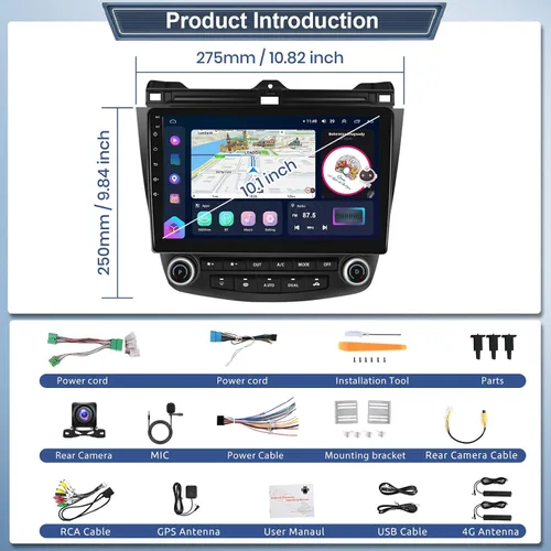 Vista 8 de Podofo 8 Core 8G+128G Android Radio de coche estéreo para Honda Accord 7th 2003-2007 con Carplay inalámbrico Android Auto, pantalla táctil QLED
