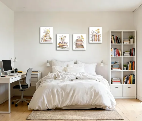 Vista 2 de Frimeeme Lienzo decorativo para pared, lienzo de lectura retro enmarcado, arte para pared, póster bohemio con flores silvestres para el aula, juego