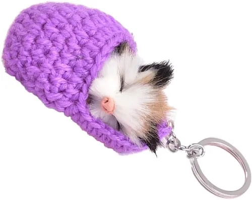 Vista 7 de Llavero de felpa con colgante para gato, pantuflas, llavero de gato dormido, adorno de gatito, accesorios de llave, colgante para mujeres y niñas