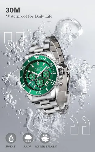 Vista 5 de Reloj para hombre con cronógrafo analógico, reloj de cuarzo, correa de acero inoxidable, formal e informal, resistente al agua, antioxidante
