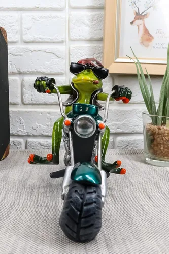 Vista 8 de Ebros 8.5 pulgadas de largo nacido para montar rana motero con pañuelo rojo fumar cigarro montado en picador metálico estatua de motocicleta