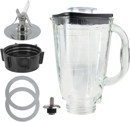 Vista 9 de Juego de 6 tarros de vidrio con tapa cuadrada de 5 tazas con cuchilla Fusion compatible con licuadoras Oster