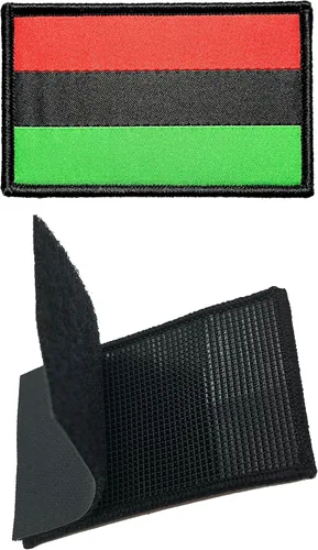 Vista 3 de 3 parches de bandera africana afroamericana de 2 x 3 pulgadas, con lazo de gancho bordado táctico para brazaletes de bandera africana para mochila