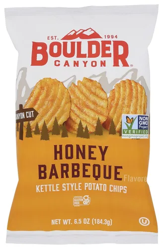 Vista 28 de Boulder Canyon Papas fritas - Hickory BBQ (1.5 oz/Caja de 55)